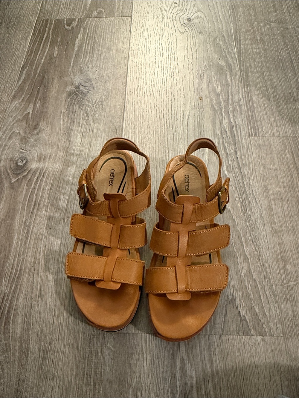 Aetrex Tan Triple-Strap Adjustable Sandals